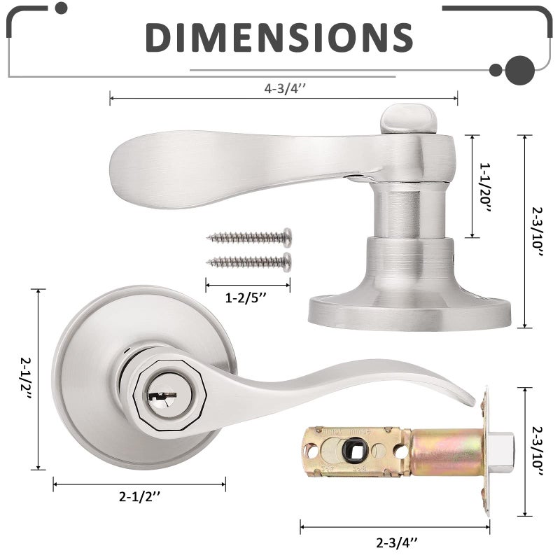 Probrico (3 Pack Entry Door Lever [Lock with 3 Keys],Locking Door Handle Set for Office or Front Door,Satin Nickel Finish Wave Entrance Door Lock with Key, Reversible Right & Left Side Handed - Image 5